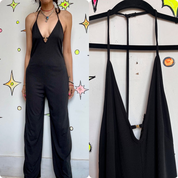 Vintage | Victoria’s Secret Black Slinky Sexy Glam Disco Flare Jumpsuit | Small