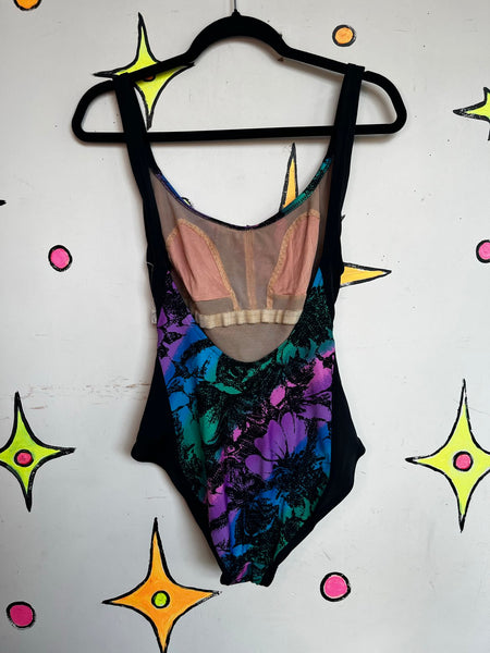 80s 90s Catalina Swimsuit Retro Cutout One Piece High Cut Vintage Swimwear ML