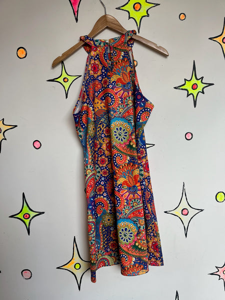 Retro 60s 70s Mod GoGo Psychedelic Rainbow Paisley Mini Party Dress - M/L