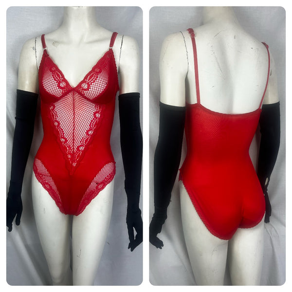 Vintage | Red Sexy Devil Vampire Goth Lace Teddy Lingerie Bodysuit | Size XS