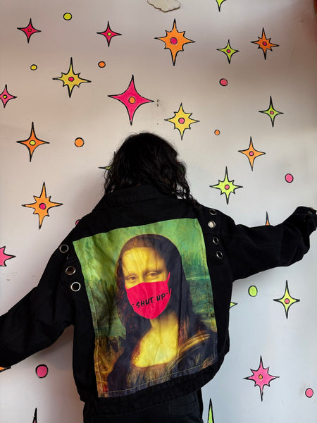 Hot Topic Mona Lisa Denim Jacket Cyber Goth Oversized Black Jean Jacket XXL
