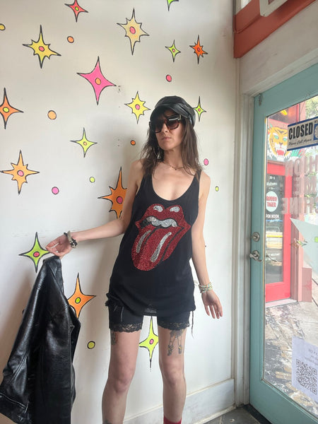 Vintage Rolling Stones Rhinestone Tank | Glam Rock Band Tee Bling Concert Top L