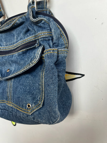 Vintage 80s Blue Denim Multi-Pocket Crossbody Bag – Fairy Grunge Boho Purse