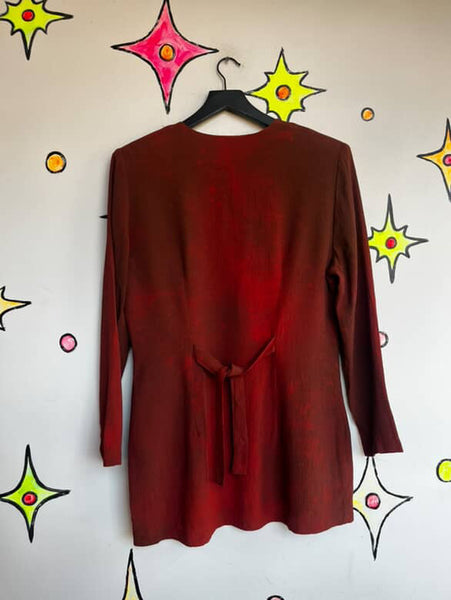 Vintage 90s Wearable Art Rusty Orange Blazer Blouse | Boho Fairy Grunge Top | M