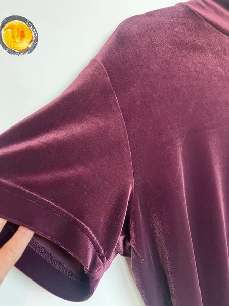 Vintage 90s | Stretchy Plum Velvet Mall Goth Fairy Grunge Crop Top | Size Large