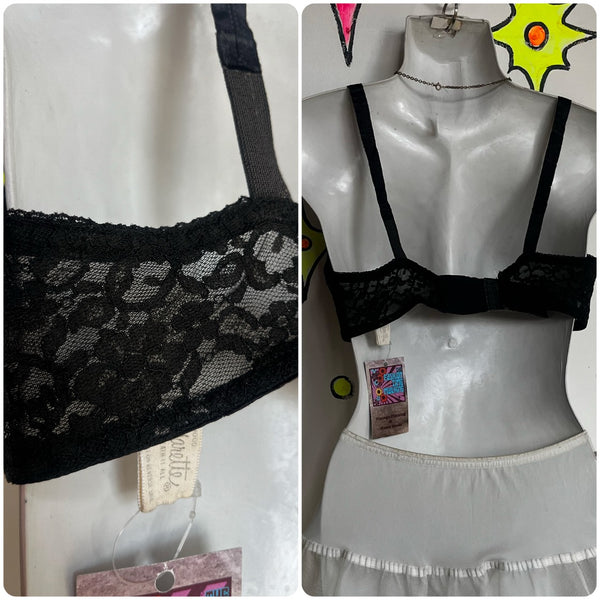 Vintage 1950s Bra | Black Bullet Bra Lace Goth Pin up Lingerie | 36C