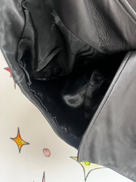 Vintage 90s Black Leather Trench Coat Goth Grunge Leather Jacket - Small