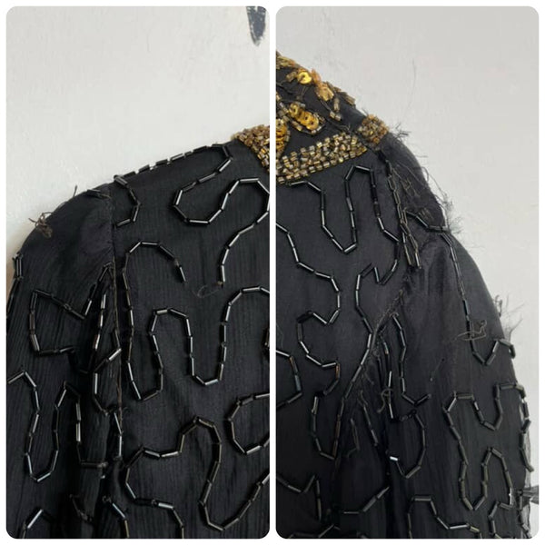 Vintage 80s Black & Gold Sequin Beaded Jacket - Pirate Glam Rock - AS IS - S/M