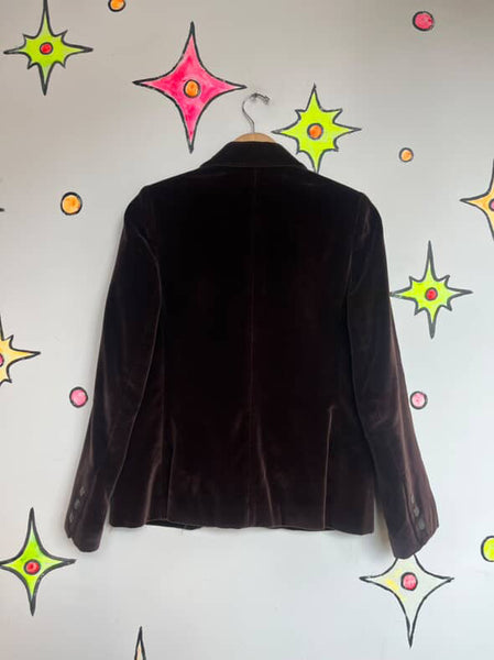 Vintage 70s Earthtone Chocolate Brown Velvet Blazer Jacket | Retro | Size 8