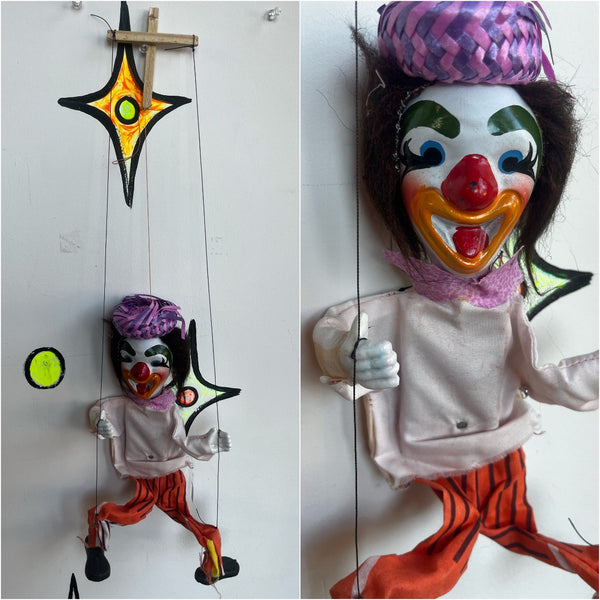 Vintage 60s 70s | Clown Puppet Mexican Handmade Creepy Cute Marionette