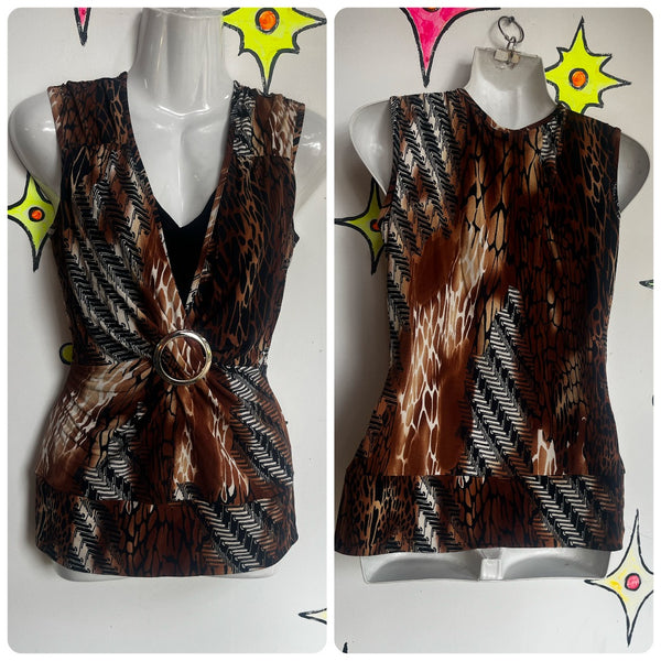 Vintage Y2K 2000s | Fairy Grunge Leopard Graffiti Tattoo Print 2 in 1 Top | M