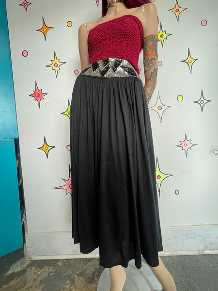 Embellished Black 80s 90s Silver Sequin Seam Western Goth Grunge Maxi Skirt