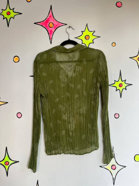 Vintage 90s Y2K Sheer Green Long Sleeve Fairy Grunge Whimsy Boho Blouse - M