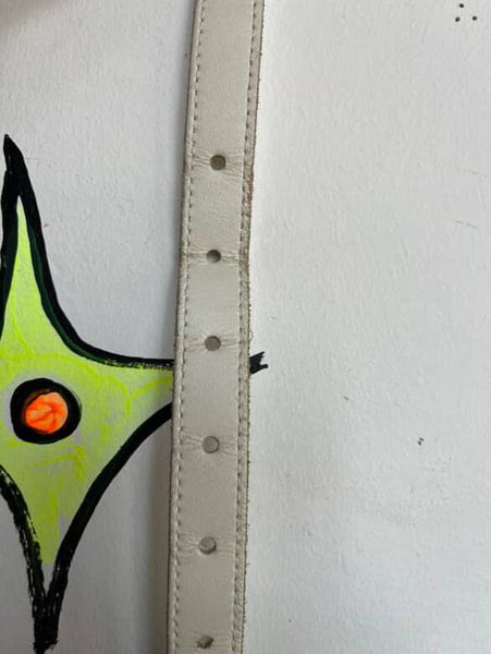 Vintage White Leather Boho Grunge Western Cocho Belt ML