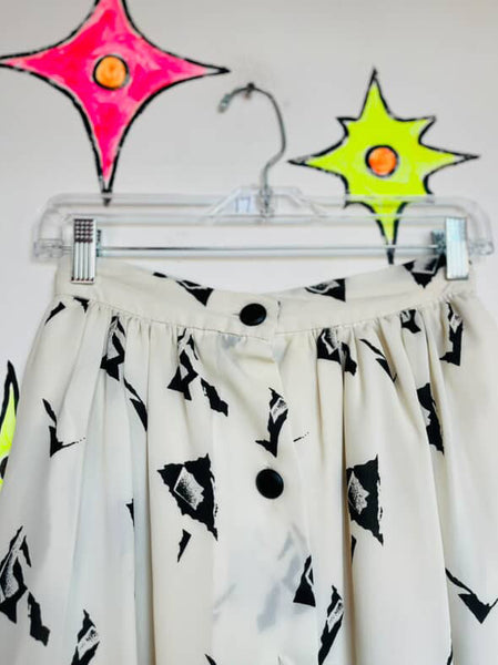 Vintage 70s/80s Boho Grunge Abstract Print Midi Skirt with Pockets – Small