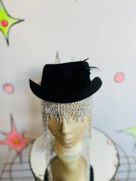 Vintage Glam 1940s Black Wool Hat with Feather – Glenover Henry Pollak