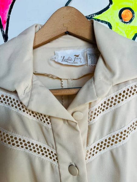Vintage 70s Off-White Western Boho Dress | Dagger Collar | Cut-Outs | Size M