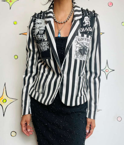Vintage DIY Punk Blazer - Black & White Contrast Grunge Anarchist - Art School