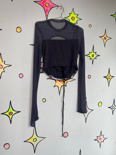 Y2K Upcycled Biker Corset Tee Lace Up Punk Emo Grunge Goth Graphic Corset Top M