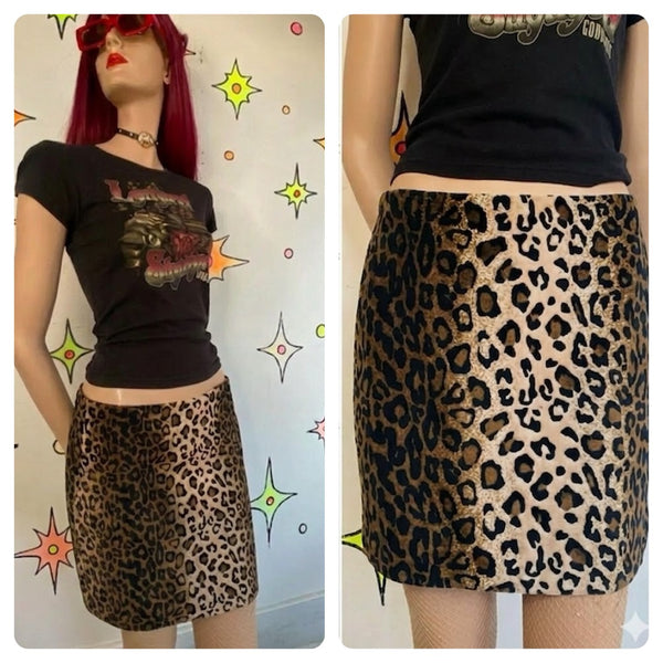 Vintage 90s Y2K Velvet Leopard Print Mini Skirt – Fairy Grunge Glam – Size 6