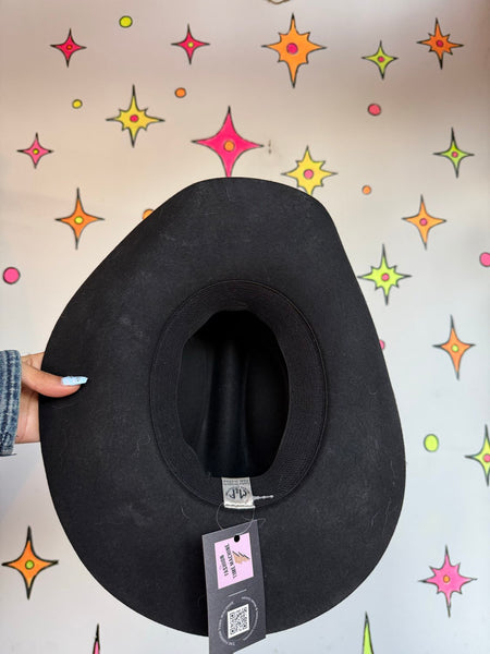 Black Western Wool Cowboy Hat Suede Look Ranch Cowboycore Fedora M/L