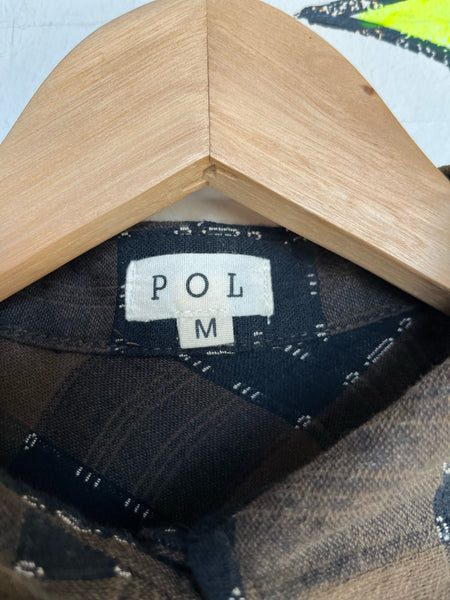 Y2K Brown Boho Grunge Plaid Patchwork Flannel Oversized Boyfriend Shirt M