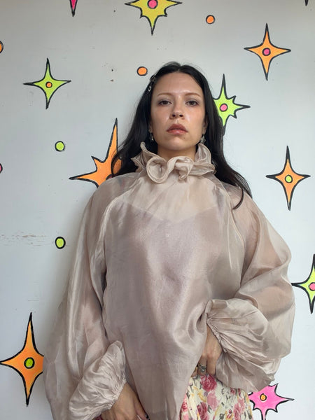 Romantic Victorian Blouse Sheer Ruffle Bow Neck Piratecore Ren Faire Clowncore L