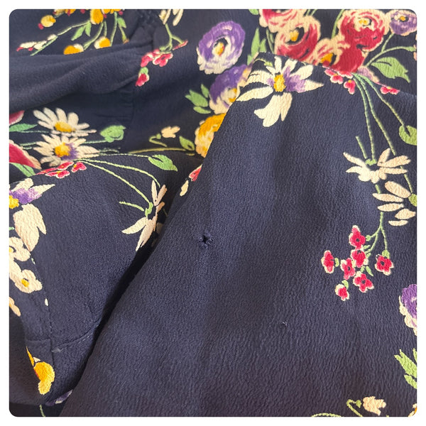 1940s Navy Floral Print Secretary Dress Stunning True Vintage Boho Grunge - M L
