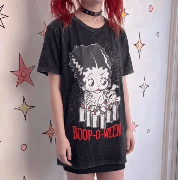 Betty Boop Tee Retro Halloween Goth Boop-O-Ween Spooky Season Novelty T-Shirt