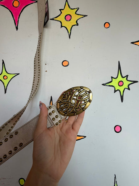 Y2K White Studded Belt Western Grunge Cowboycore Vegan Leather Belt
