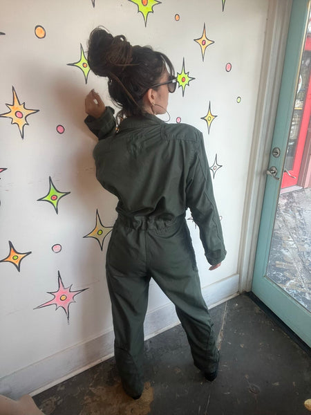 Vintage Vanderbilt Military Green Utility Jumpsuit Flight Suit Boiler Suit M/L