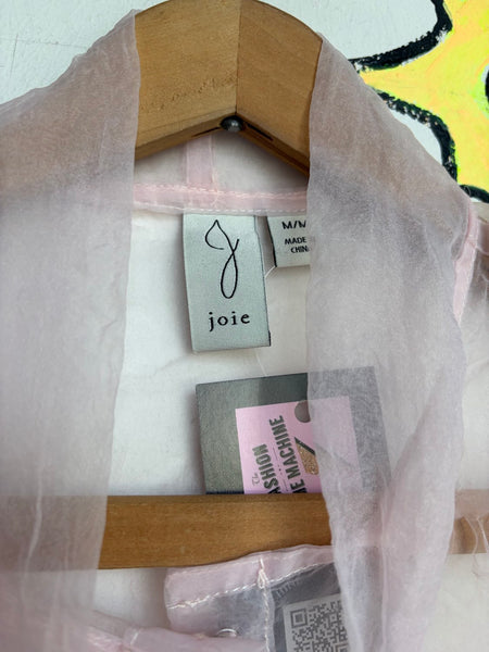 Pastel Pink Organza Sheer Bow Blouse Dollcore Victorian Balletcore Fairy Top M