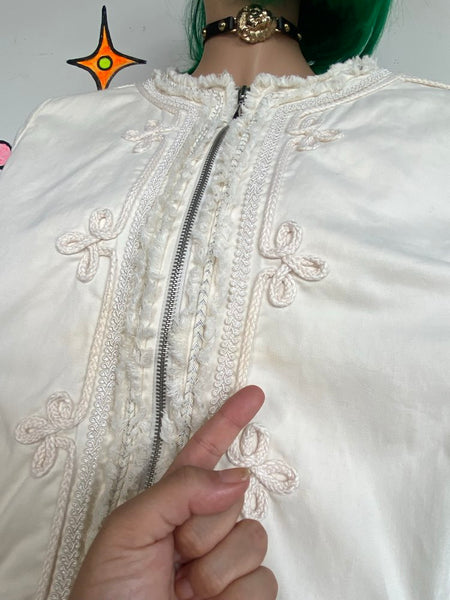 Y2K White Sparkly Military Jacket Silver Metallic Glam Chicos Boho Grunge L