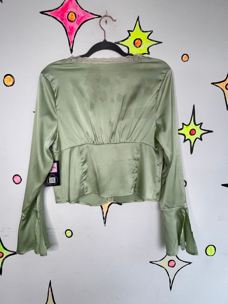 Green Satin Lace Layering Top Fairy Grunge Babydoll Lingerie Style S/M