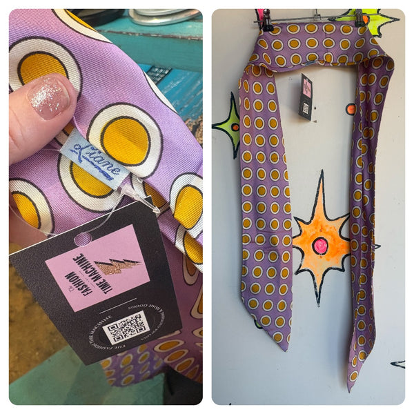 60s 70s Purple Yellow Polka Dot Tie Groovy Mod Op Art Clowncore Retro Neck Tie