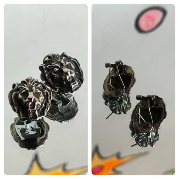 Vintage Lion Earrings - Leo Zodiac Statement Jewelry - Silver Tone