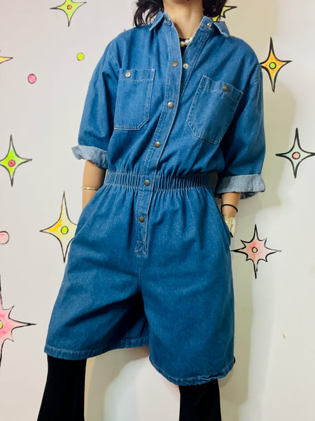 Vintage 90s Denim Overall Dress Grunge Streetstyle Mini Jumper Emo Y2K – Large