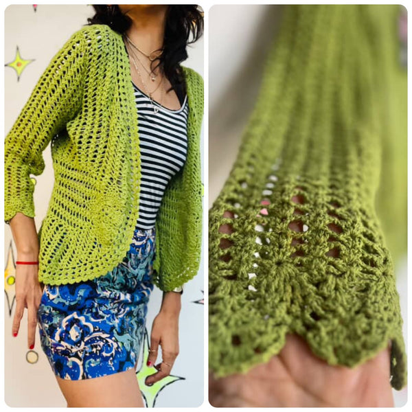 Vintage 90s Y2K Green Crochet Fairy Grunge Boho Cardigan Sweater - Size M