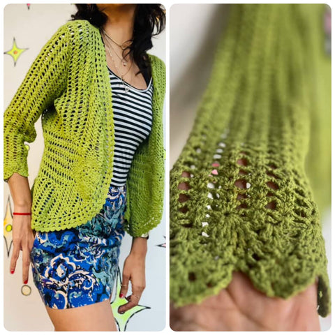 Vintage 90s Y2K Green Crochet Fairy Grunge Boho Cardigan Sweater - Size M