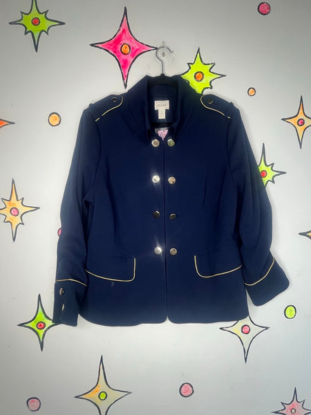 Navy and Gold Military Jacket Boho Grunge Nautical Style XL+