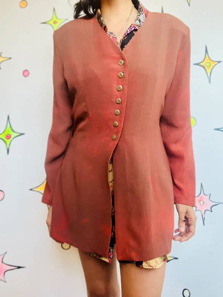 Vintage 90s Wearable Art Rusty Orange Blazer Blouse | Boho Fairy Grunge Top | M