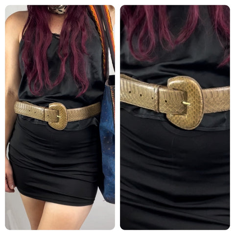 80s Vintage | Tan Snakeskin Leather Belt | M/L | Real Snakeskin Belt