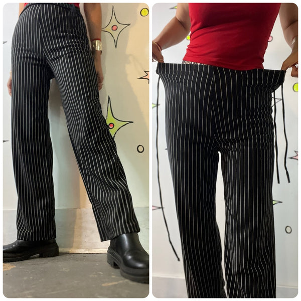 Vintage 90s Y2K Black Fairy Grunge Mall Goth Pinstripe Stretch Flares Pants SM