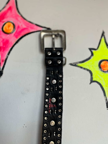 Y2K Leather Heavily Embellished Studded Rhinestone Belt Fairy Grunge 29" - 32.5"