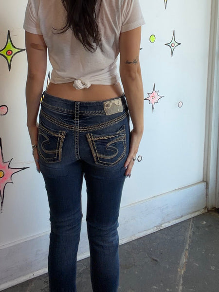 Y2K Embroidered Embellished Skinny Jeans Dark Wash Low-to-Mid Rise Size 4/6