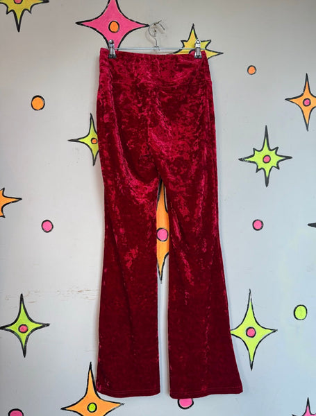 Y2K Red Velvet Flare Pants | Romantic Goth Vamp Grunge Stretch Leggings S