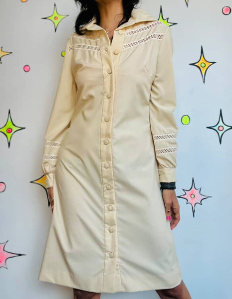 Vintage 70s Off-White Western Boho Dress | Dagger Collar | Cut-Outs | Size M