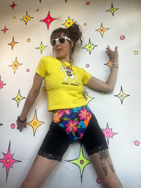 90s Catalina Hawaiian Bikini Bottoms High Cut Floral Swimsuit Y2K Beachwear M