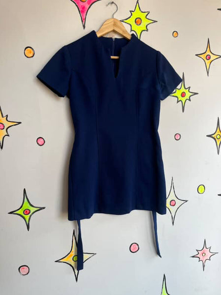 Vintage 60s MOD Navy Mini Dress or Top - Space Age Go-Go Sears Jr Bazaar - XS/S