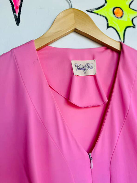 Vintage 60s 70s Vanity Fair Pink Blue Nylon Nighty Robe | Babydoll Grunge | 16